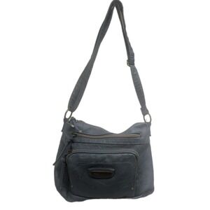 Stone Mountain USA Blue Leather Crossbody Shoulder Bag Multi Pocket Organizer